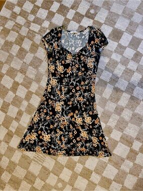 Mango Black Mini Dress with Floral Print